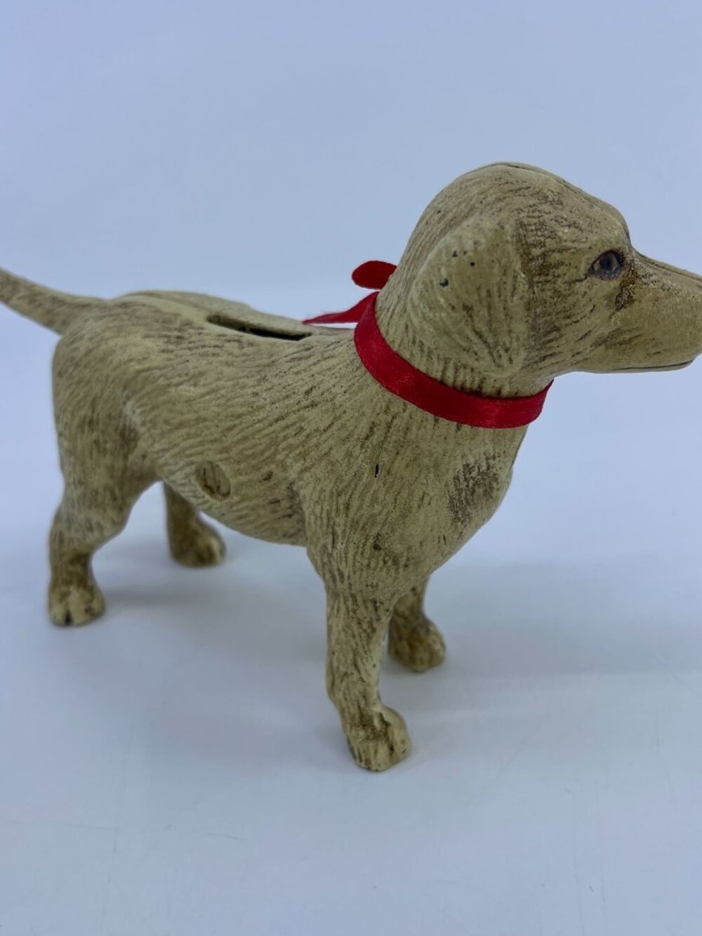 vintage cast iron dog figurine coin bank rustic finish